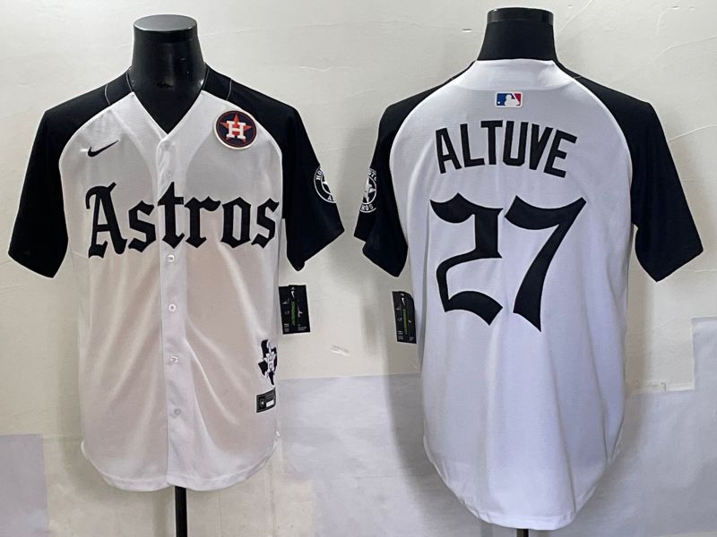 Men 2025 Houston Astros #27 Altuve White Black Five generations Joint Name Nike MLB Jersey style 10